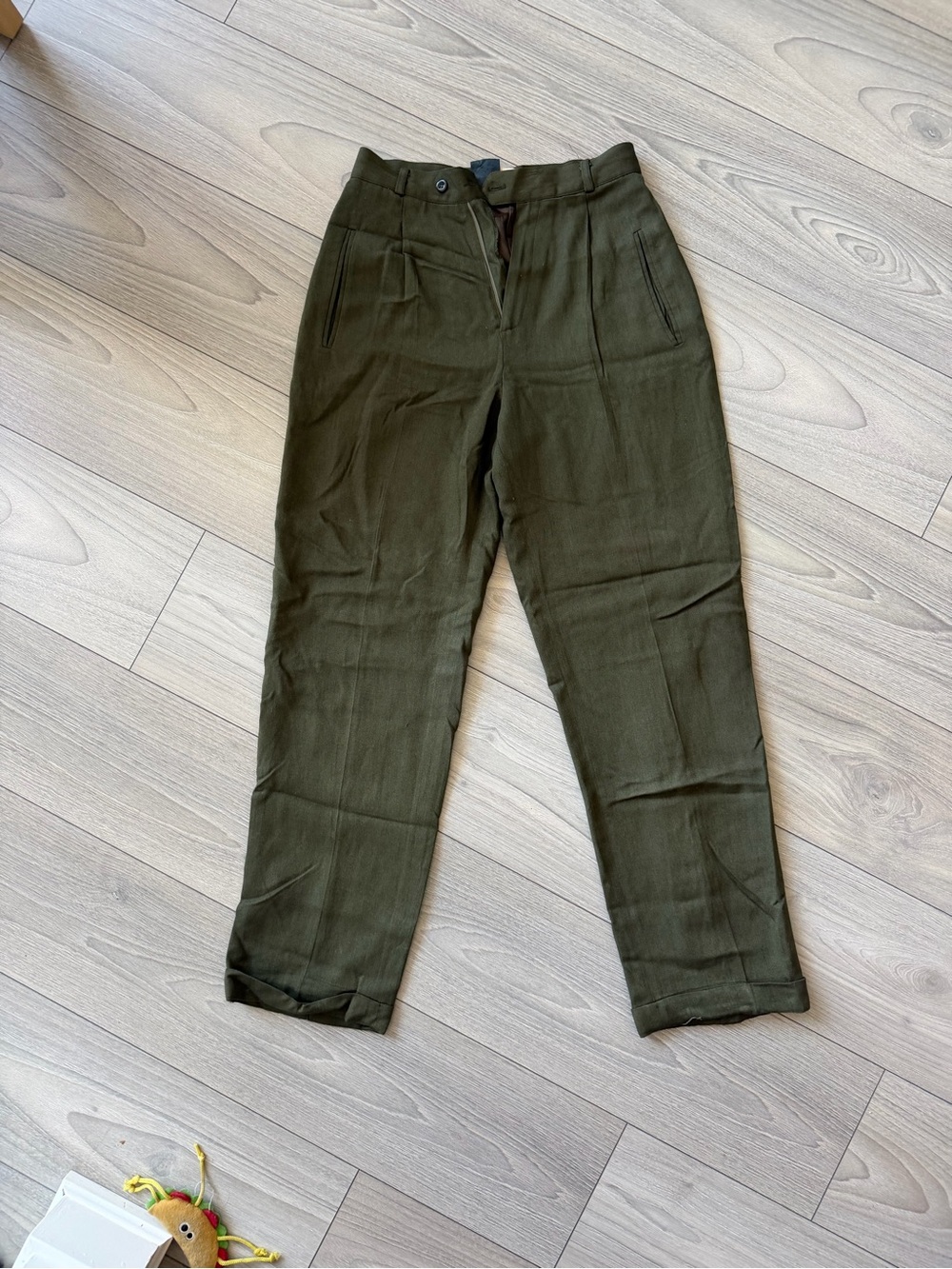 Vintage Olive Green Casual wool blend Trousers